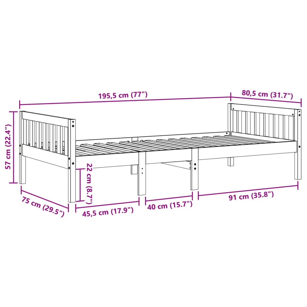 vidaXL Letto per Bambini senza Materasso Bianco 75x190cm Massello Pino