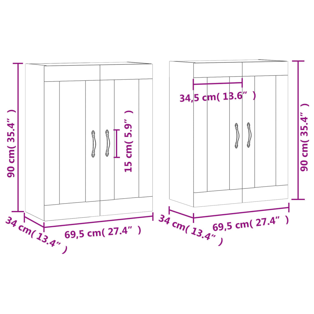 vidaXL Armadietti a Parete 2 pz Neri in Legno Multistrato