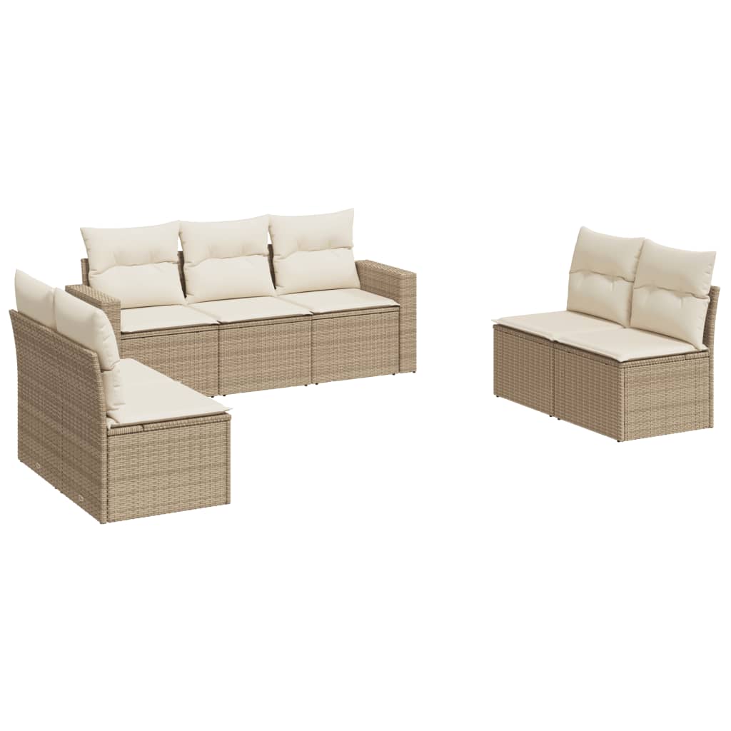 vidaXL Set Divani da Giardino 7 pz con Cuscini Beige in Polyrattan