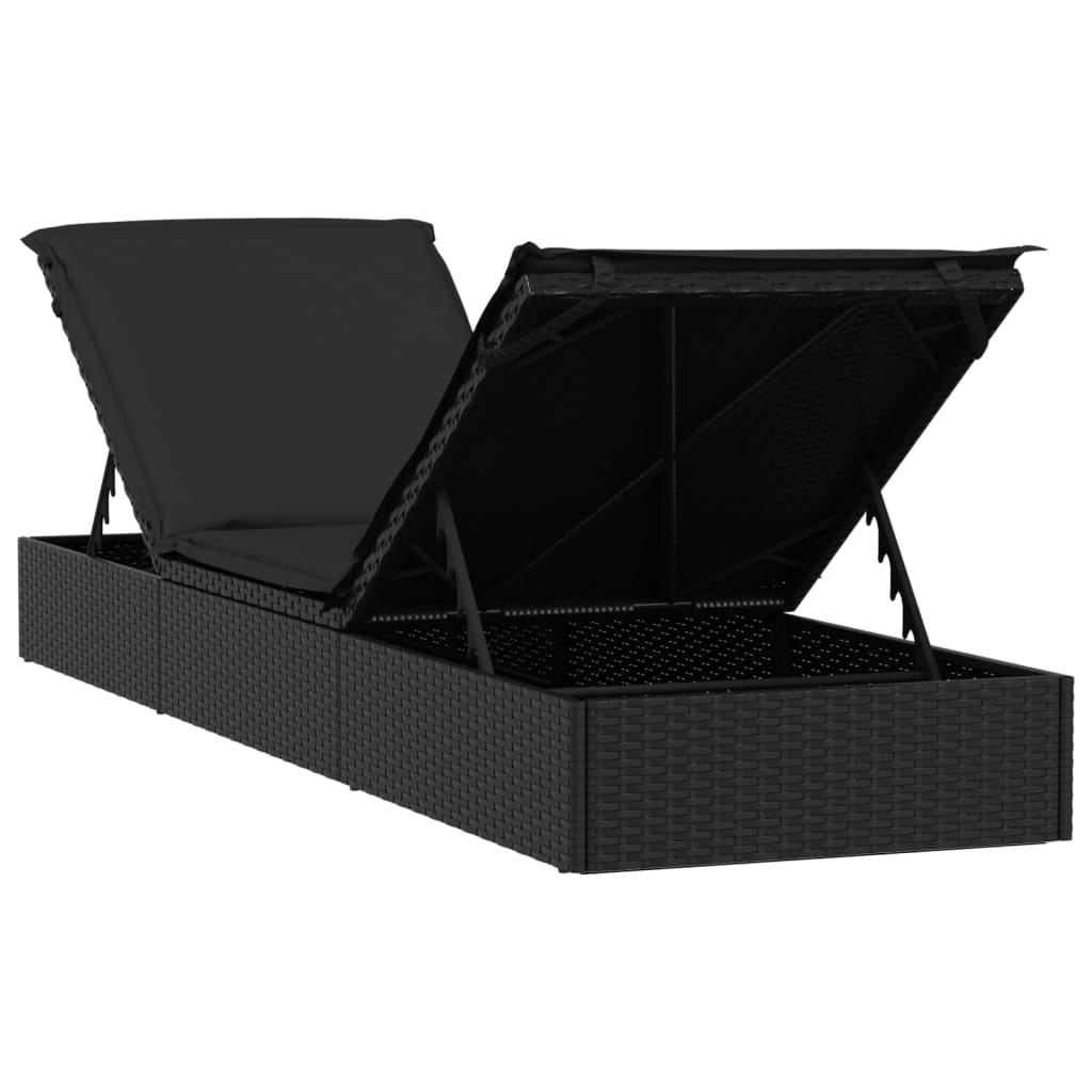 vidaXL Lettino Prendisole 1 pz con Tavolino Nero in Polyrattan