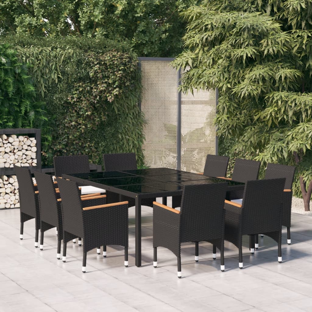 vidaXL Set da Pranzo da Giardino 11 pz in Polyrattan Nero