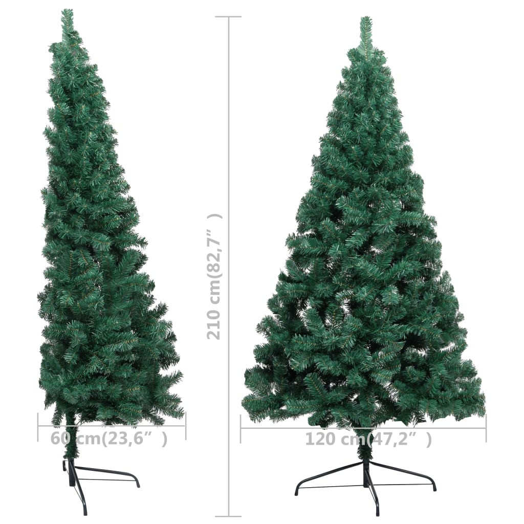 vidaXL Albero di Natale a Metà Preilluminato con Palline Verde 210 cm