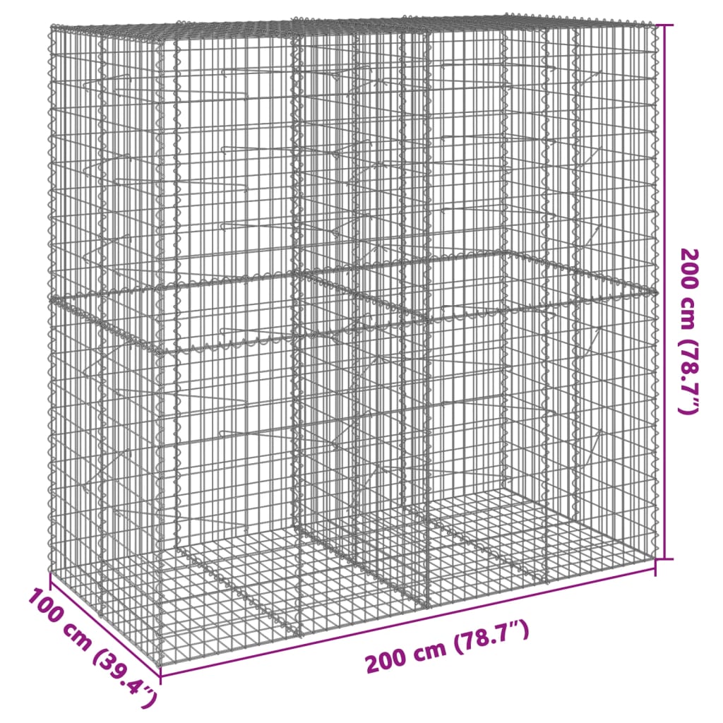 vidaXL Cesto Gabbione con Copertura 200x100x200 cm in Ferro Zincato