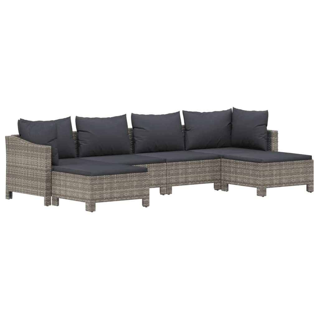 vidaXL Set Divani da Giardino 6 pz con Cuscini in Polyrattan Grigio