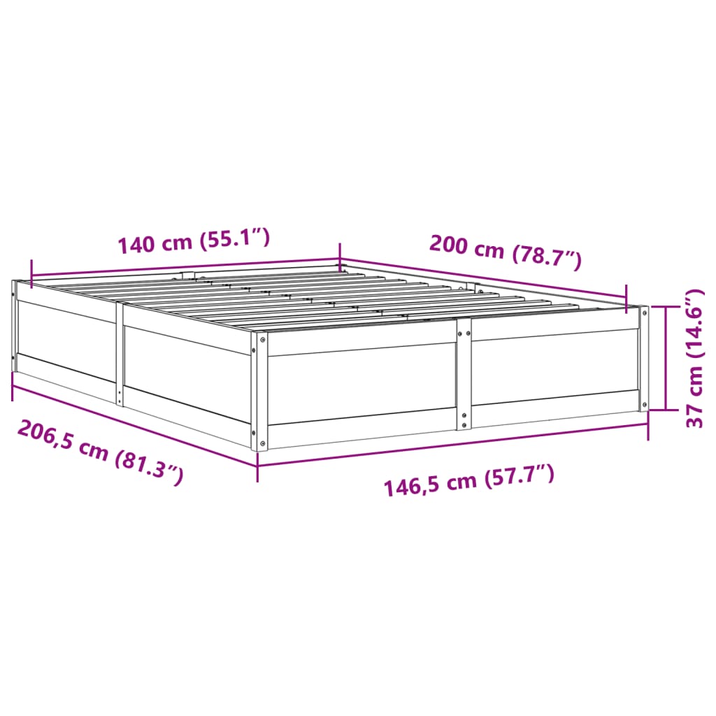 vidaXL Letto senza Materasso 140x200 cm in Legno Massello di Pino