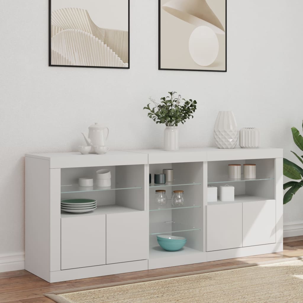 vidaXL Credenza con Luci LED Bianca 162x37x67 cm