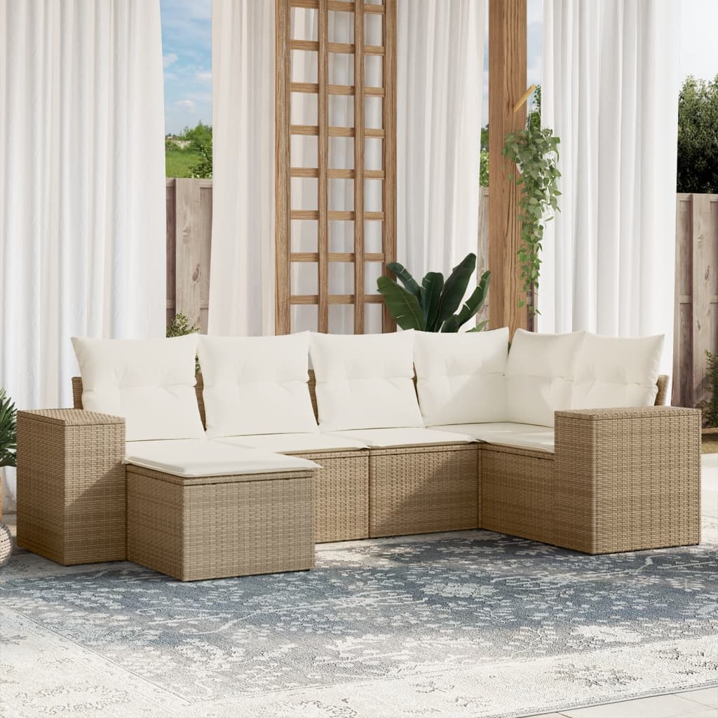 vidaXL Set Divano da Giardino 6 pz con Cuscini Beige in Polyrattan