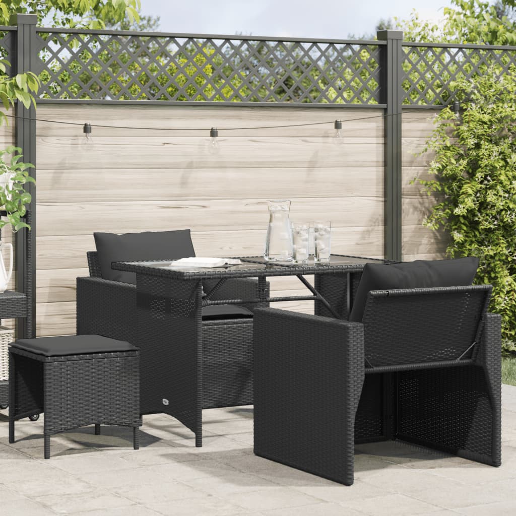 vidaXL Set Divani da Giardino 4 pz con Cuscini Nero in Polyrattan