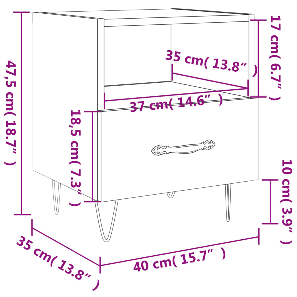 vidaXL Comodini 2 pz Neri 40x35x47,5 cm in Legno Multistrato