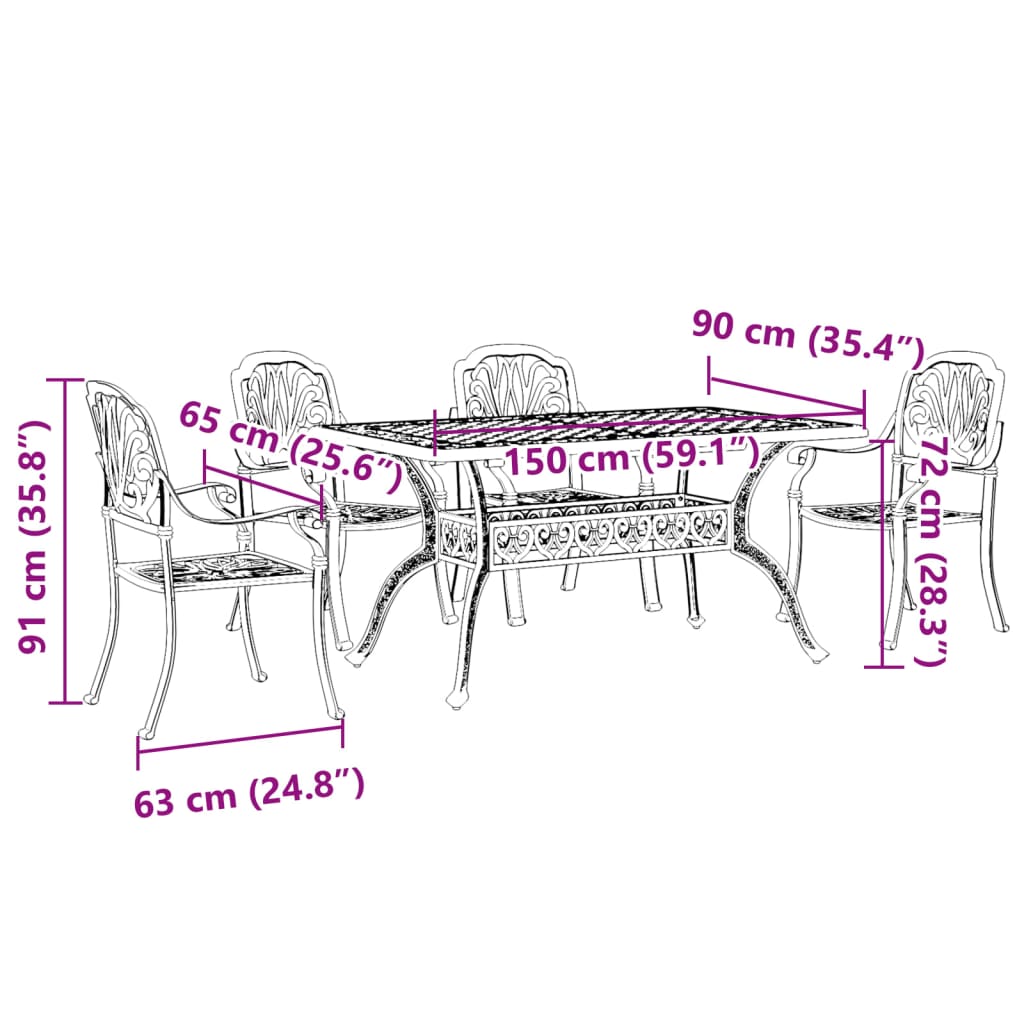 vidaXL Set da Pranzo da Giardino 5 pz Bianco in Alluminio Pressofuso