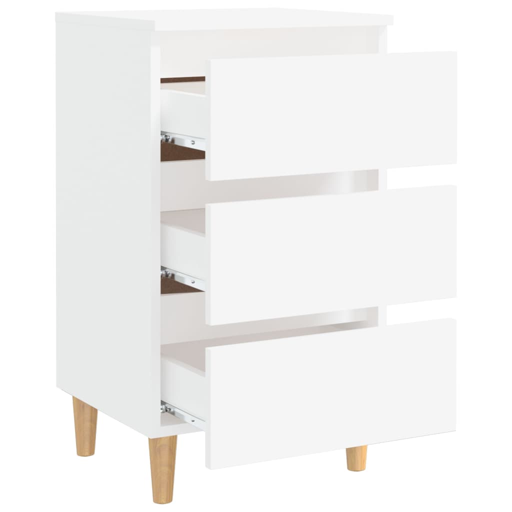 vidaXL Comodino con Gambe in Legno Massello Bianco 40x35x69 cm