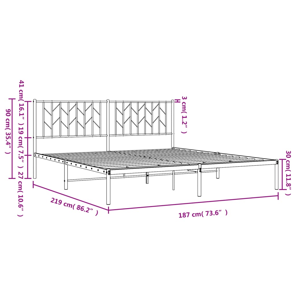 vidaXL Giroletto con Testiera in Metallo Nero 183x213 cm