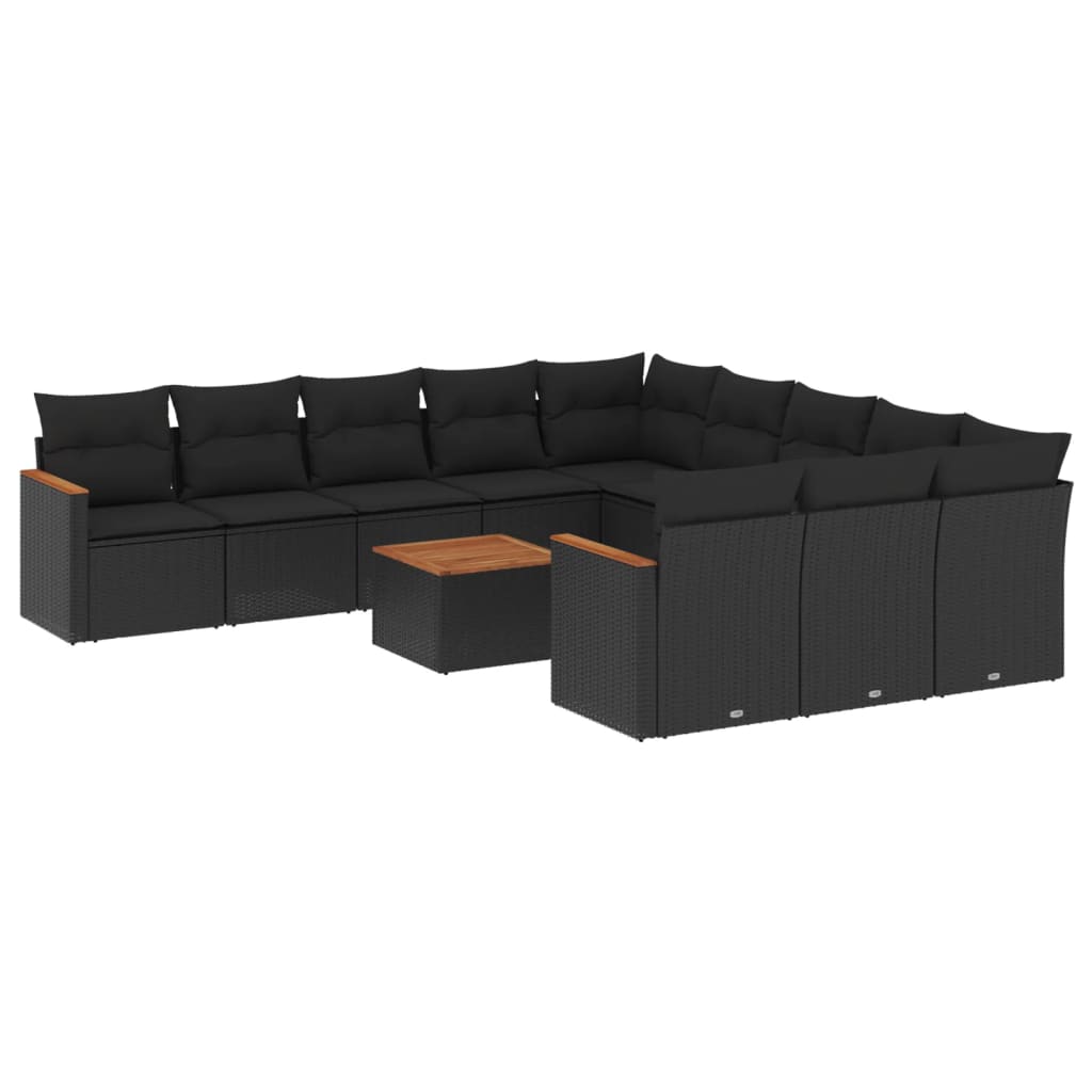 vidaXL Set Divani da Giardino 12 pz con Cuscini Nero in Polyrattan