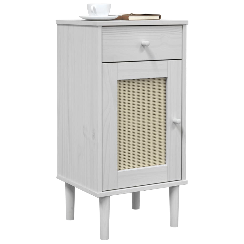 vidaXL Comodino SENJA Aspetto Rattan Bianco 40x35x80 cm in Legno Pino