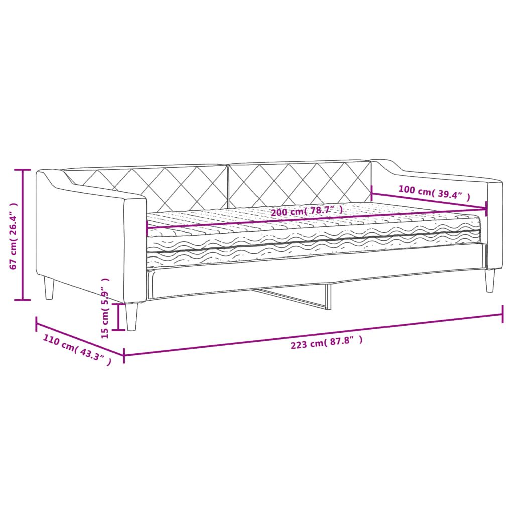 vidaXL Divano Letto con Materasso Crema 100x200 cm in Tessuto