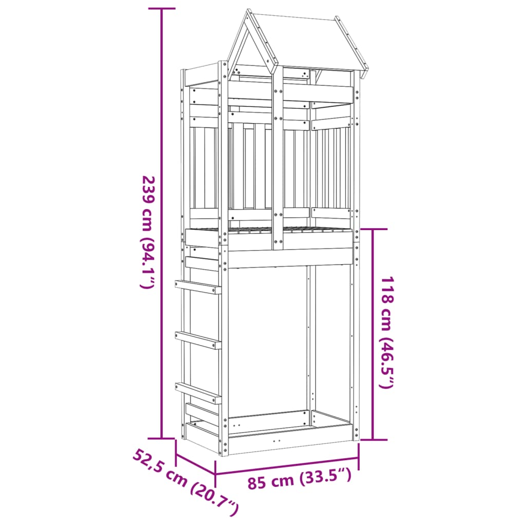 vidaXL Torre da Gioco 85x52,5x239 cm in Legno Massello di Pino