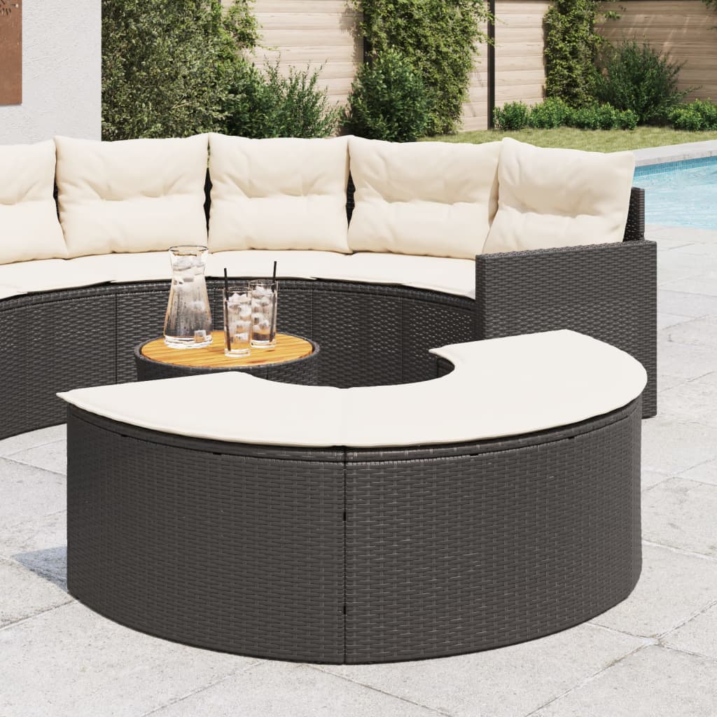 vidaXL Poggiapiedi da Giardino con Cuscino in Polyrattan Nero