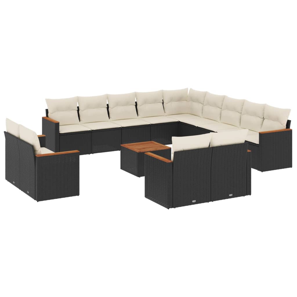 vidaXL Set Divani da Giardino 14pz con Cuscini in Polyrattan Nero