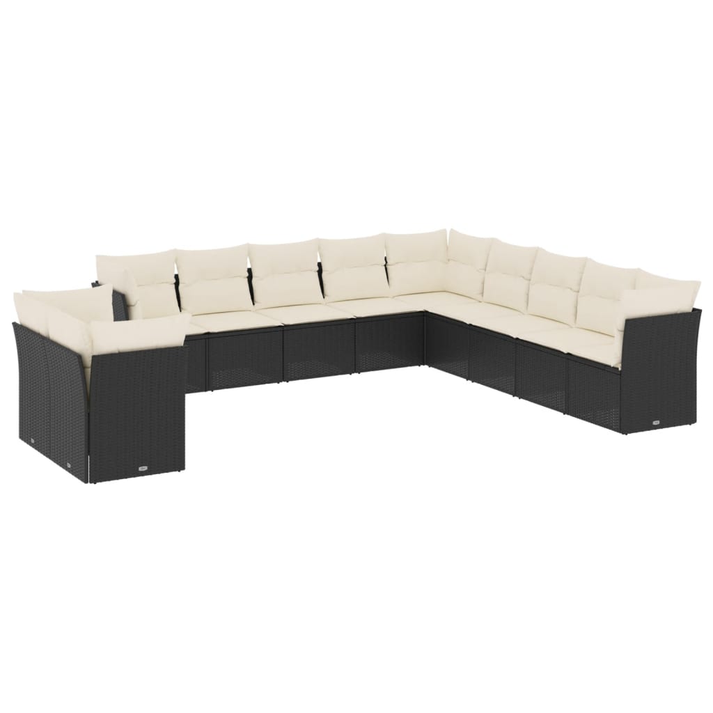 vidaXL Set Divani da Giardino 11 pz con Cuscini in Polyrattan Nero