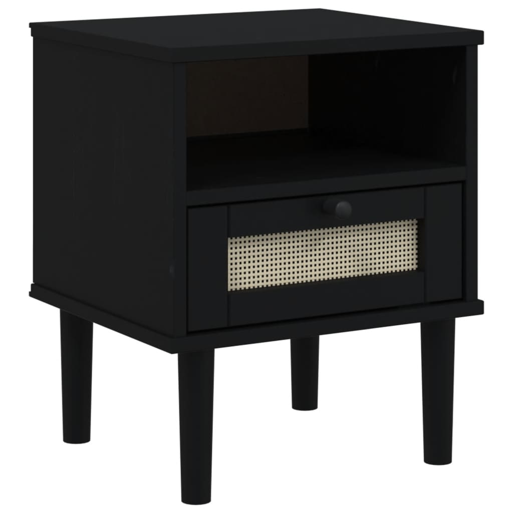 vidaXL Comodino SENJA Nero Aspetto Rattan 40x35x48 cm in Legno di Pino