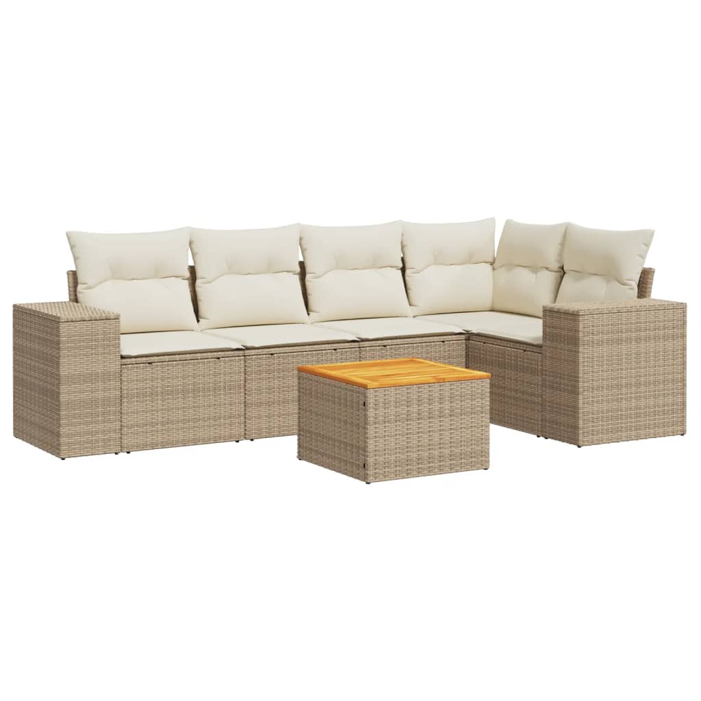 vidaXL Set Divano da Giardino 6 pz con Cuscini Beige in Polyrattan