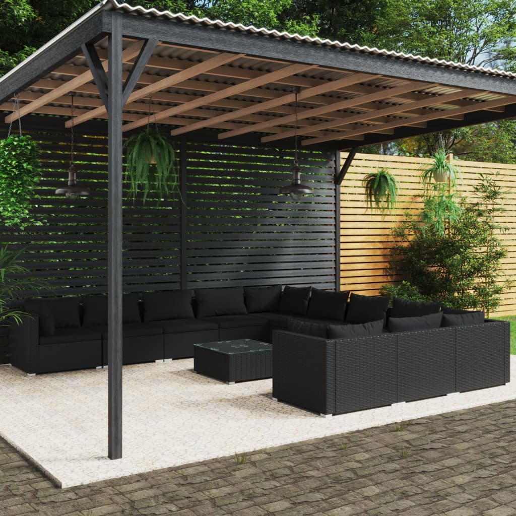 vidaXL Set Divani da Giardino 12 pz con Cuscini in Polyrattan Nero