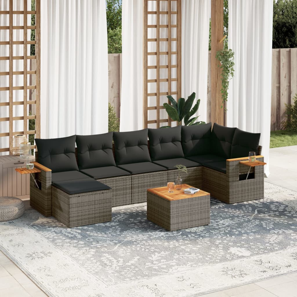 vidaXL Set Divano da Giardino 8 pz con Cuscini Grigio in Polyrattan