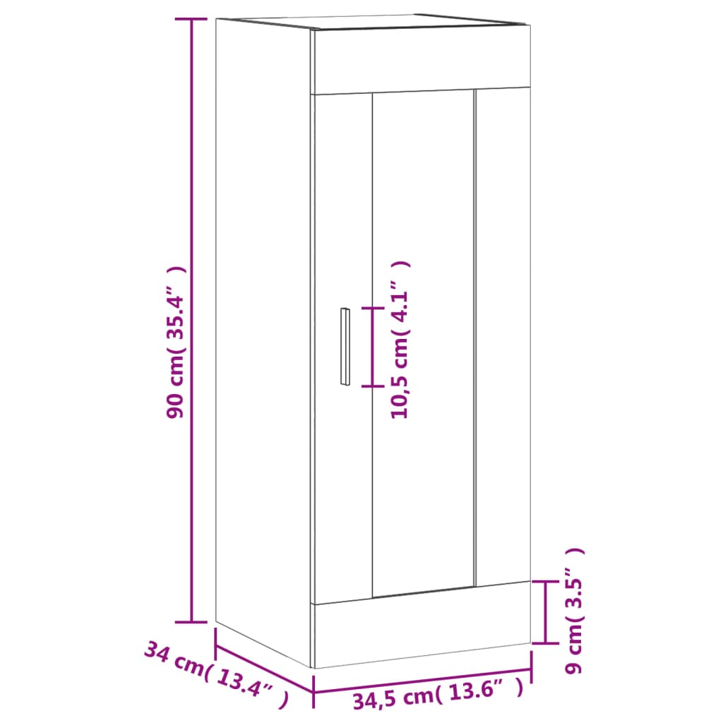 vidaXL Mobile Parete Bianco Lucido 34,5x34x90 cm in Legno Multistrato