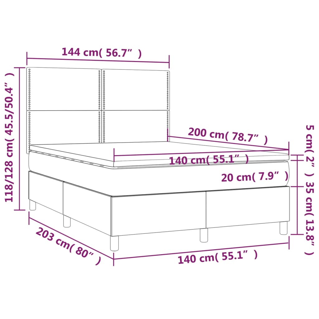 vidaXL Giroletto Molle con Materasso e LED Marrone 140x200 cm