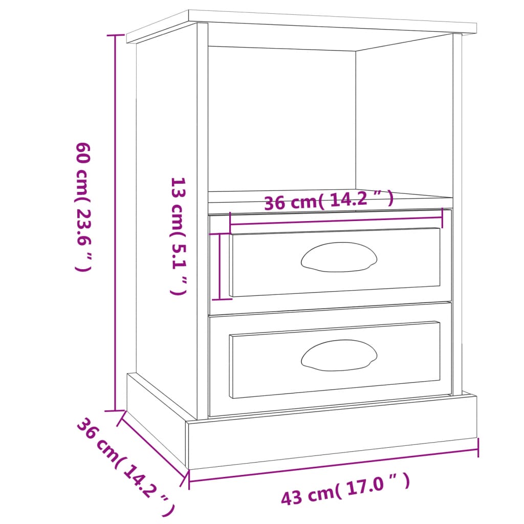 vidaXL Comodini 2pz Rovere Marrone 43x36x60 cm