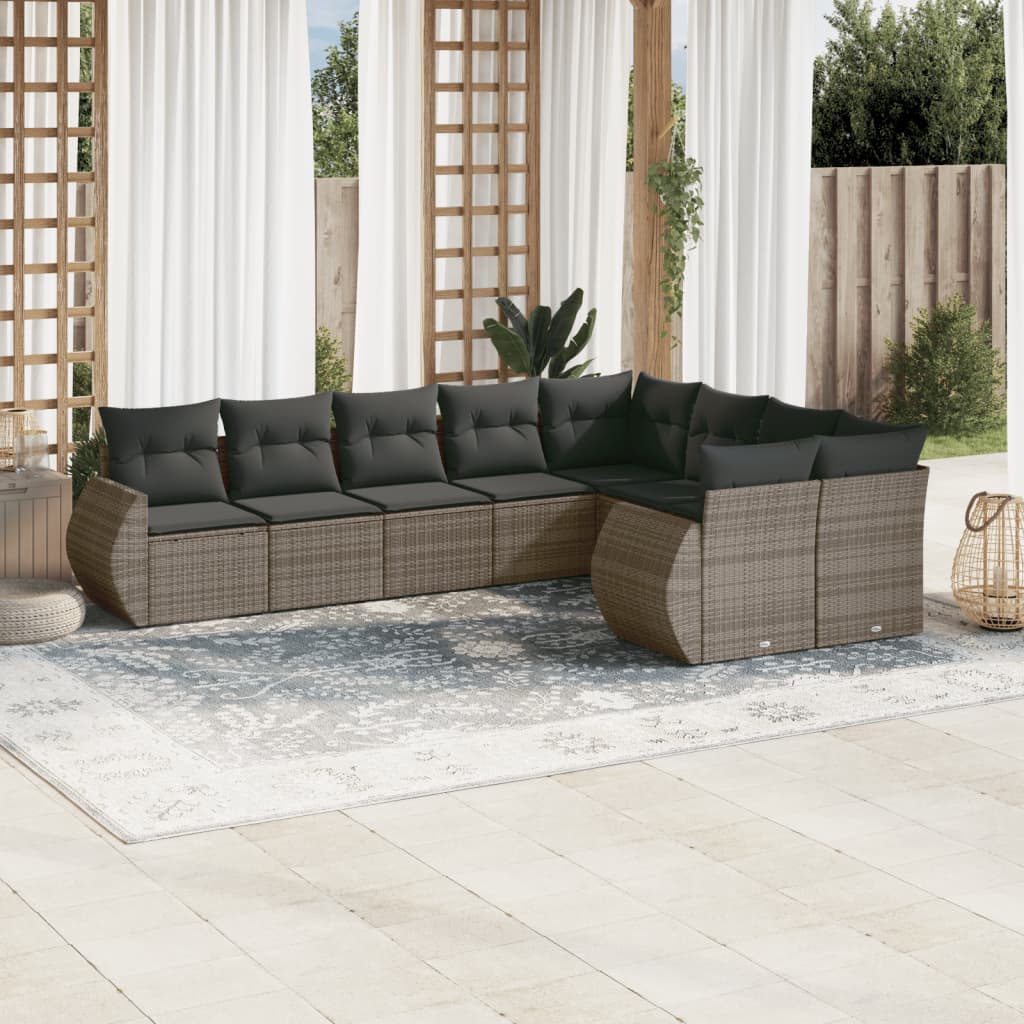 vidaXL Set Divano da Giardino 9 pz con Cuscini Grigio in Polyrattan