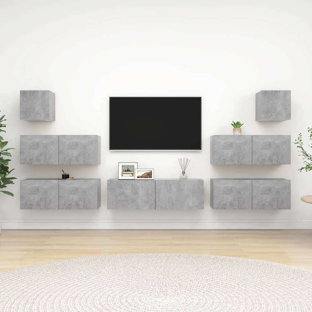 vidaXL Set di Mobili Porta TV 7 pz Grigio Cemento in Legno Multistrato