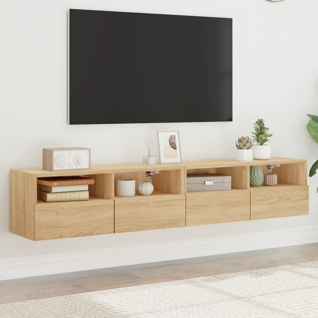 vidaXL Mobili TV Parete 2pz Rovere Sonoma 80x30x30cm Legno Multistrato