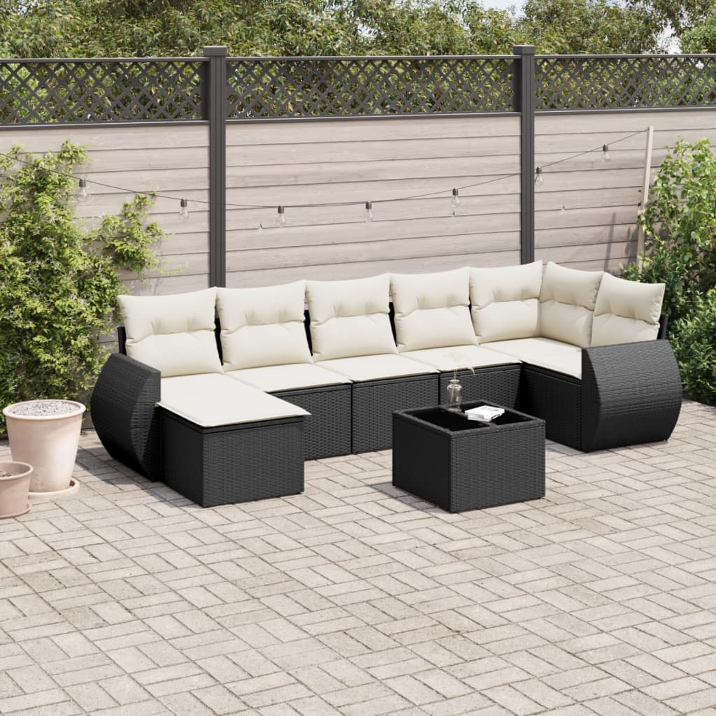 vidaXL Set Divani da Giardino con Cuscini 8 pz Nero in Polyrattan