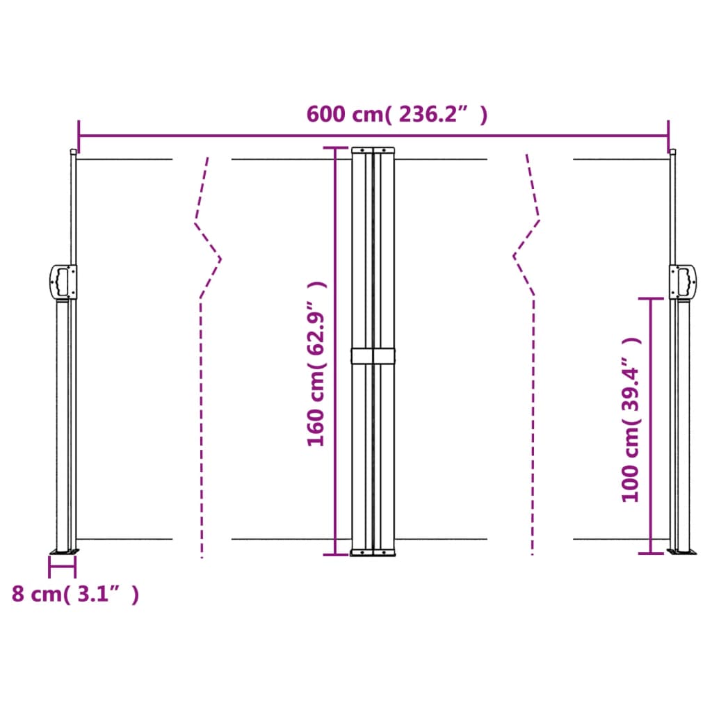 vidaXL Tenda da Sole Laterale Retrattile Nera 160x600 cm