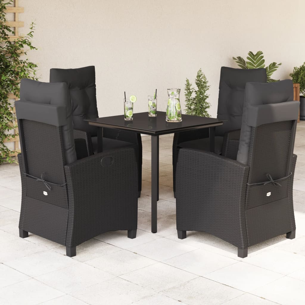 vidaXL Set da Pranzo da Giardino 5 pz Nero con Cuscini in Polyrattan