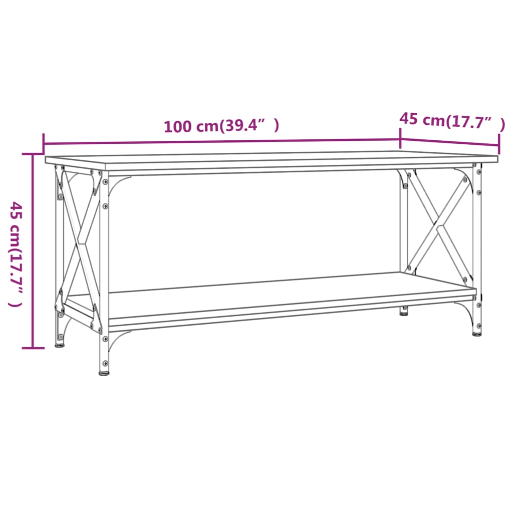 vidaXL Tavolino Rovere Marrone 100x45x45 cm Legno Multistrato e Ferro