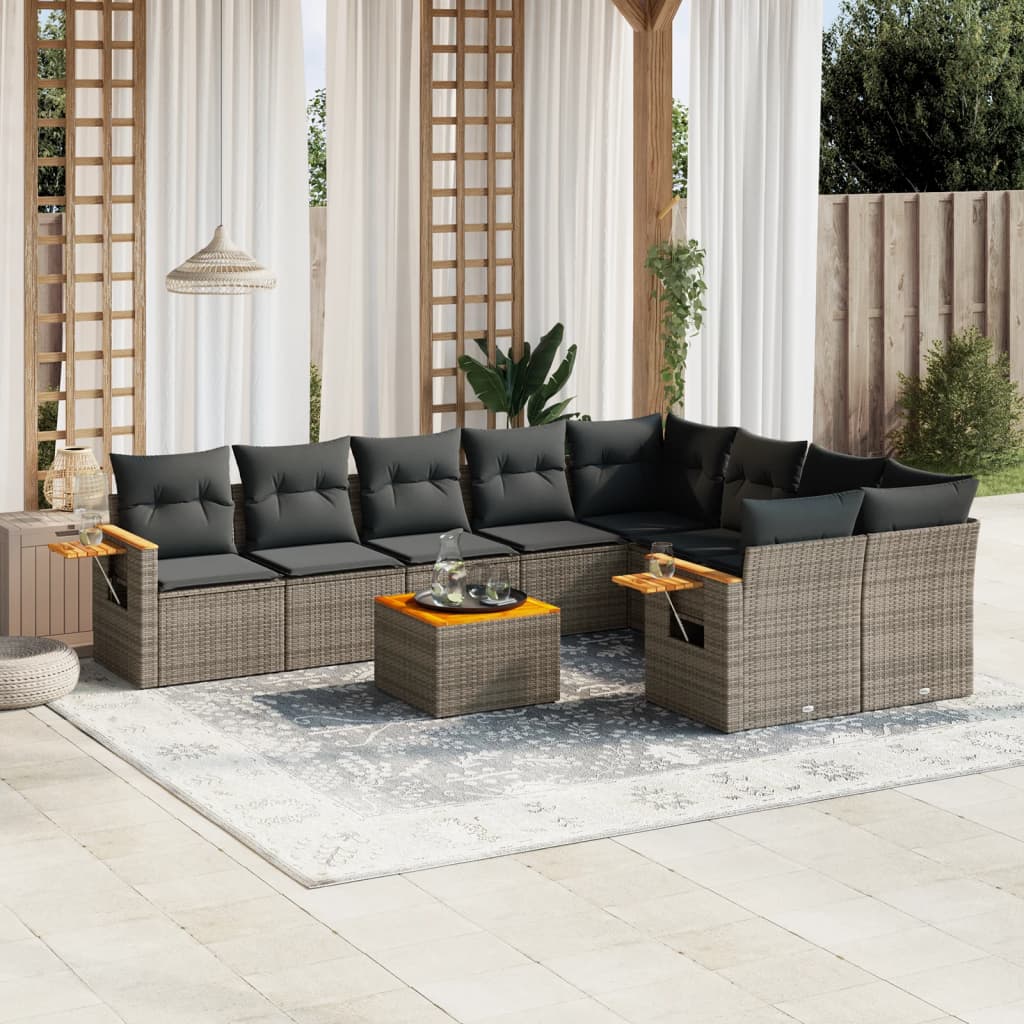 vidaXL Set Divano da Giardino 10 pz con Cuscini Grigio in Polyrattan