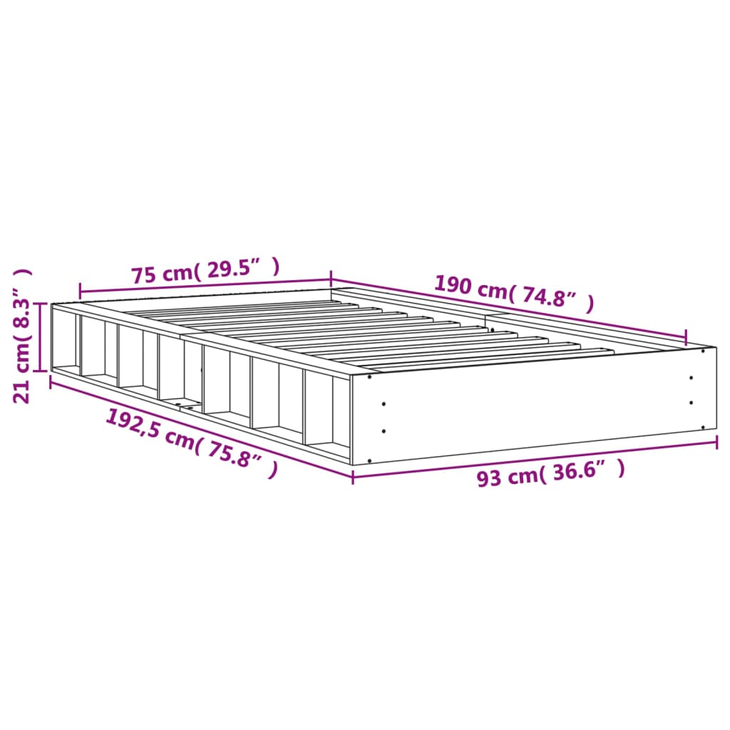 vidaXL Letto senza Materasso Marrone Cera 75x190 cm in Legno di Pino