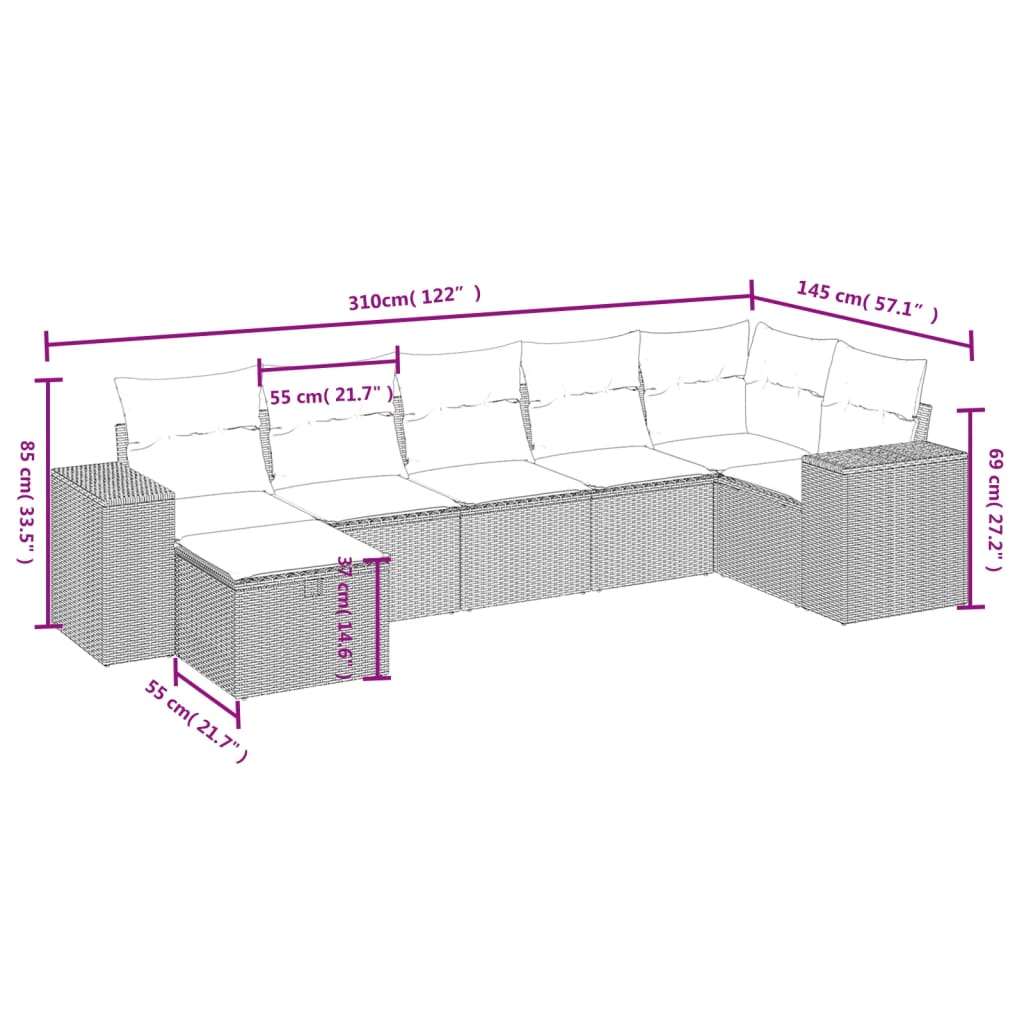 vidaXL Set Divani da Giardino 7 pz con Cuscini Grigio in Polyrattan