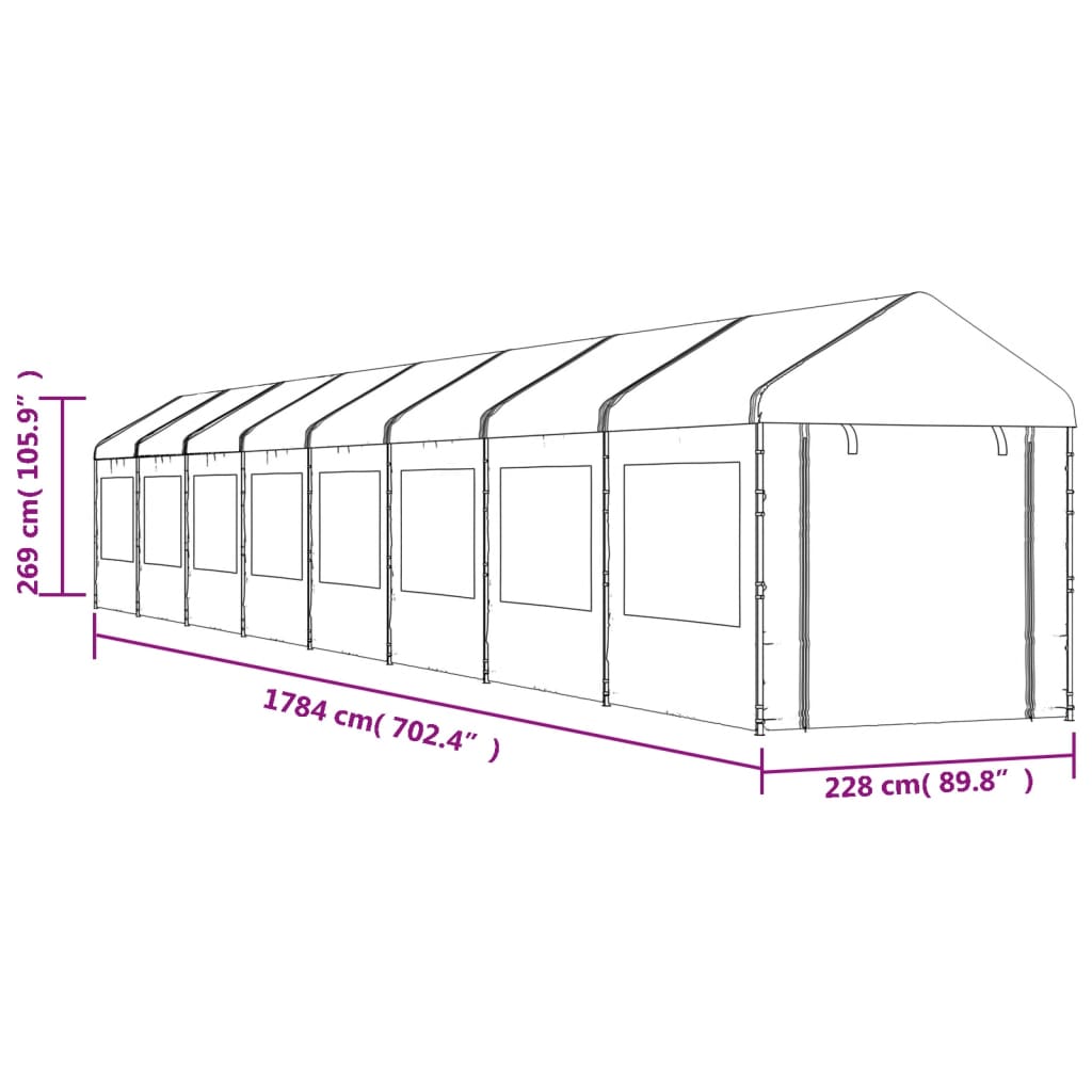 vidaXL Gazebo con Tetto Bianco 17,84x2,28x2,69 m in Polietilene