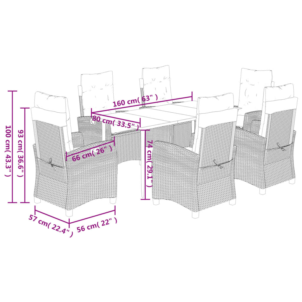 vidaXL Set da Pranzo da Giardino 7pz con Cuscini in Polyrattan Marrone