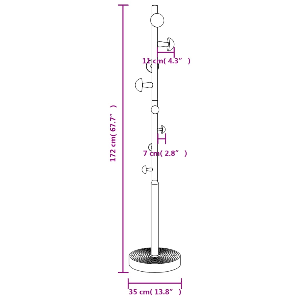 vidaXL Appendiabiti Bianco 172 cm in Ferro Verniciato a Polvere