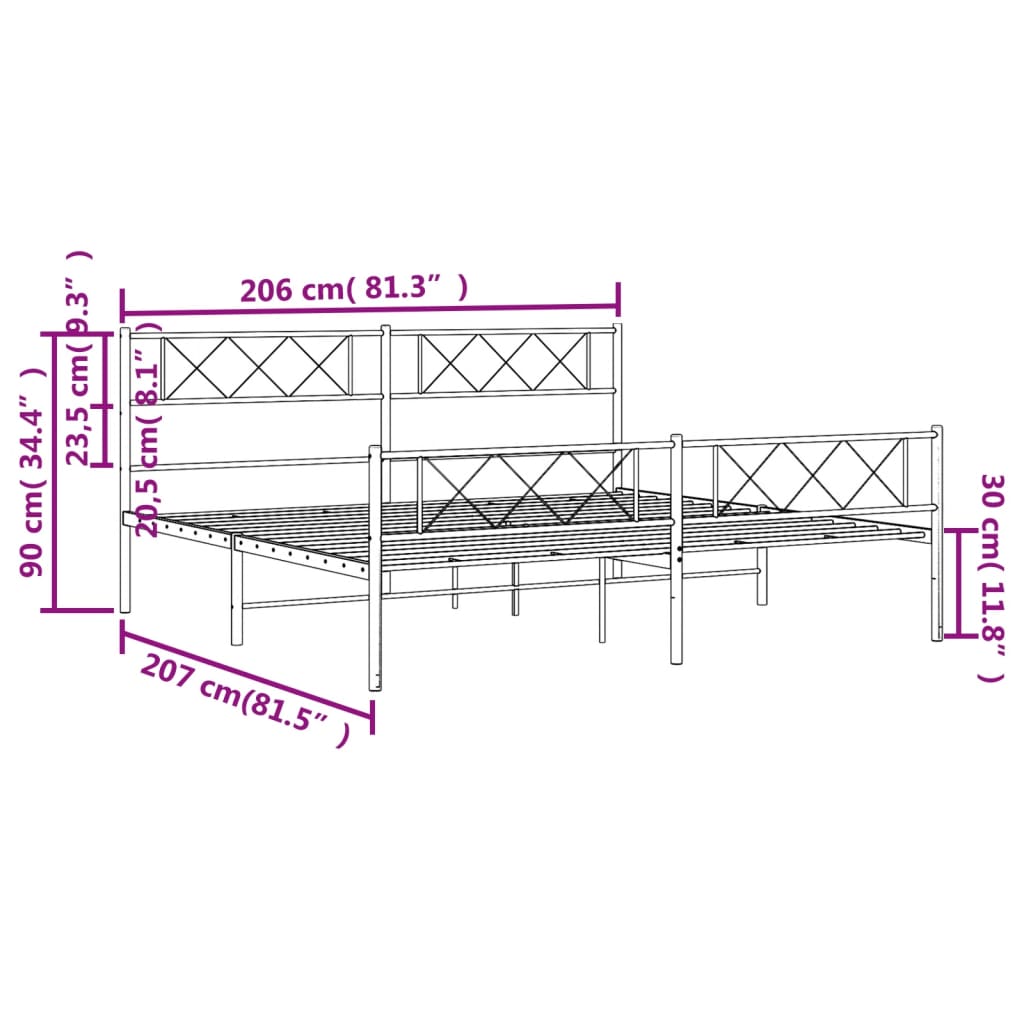 vidaXL Giroletto con Testiera e Pediera Metallo Nero 200x200 cm