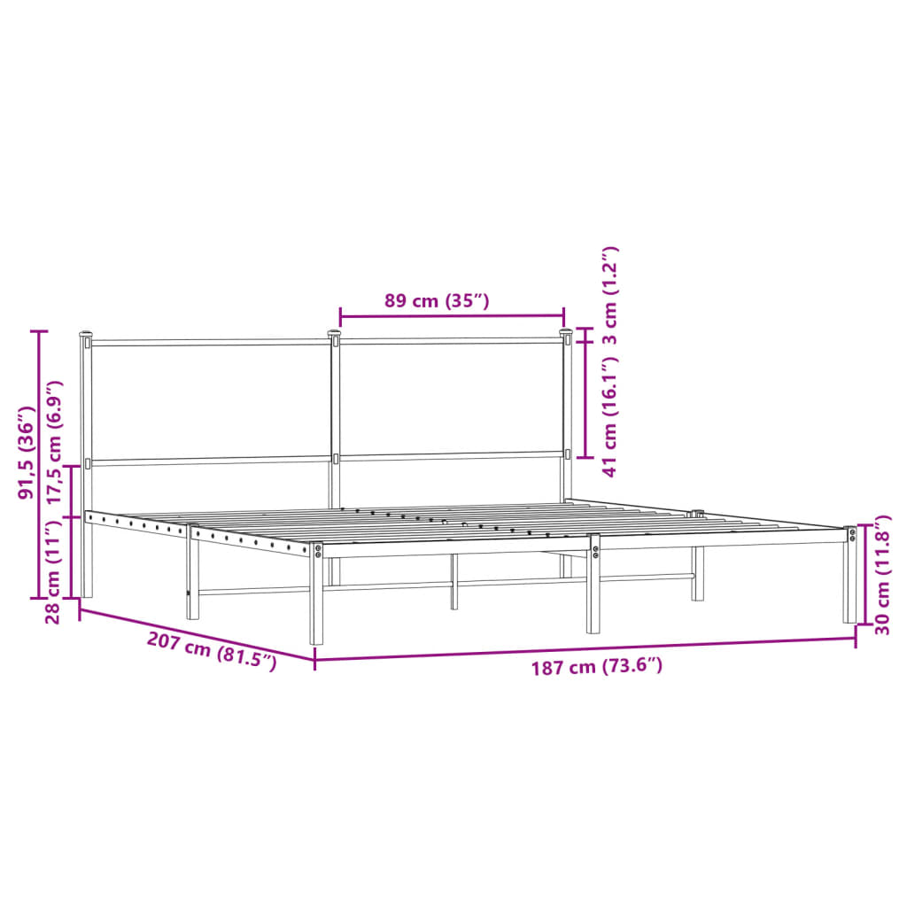 vidaXL Giroletto senza Materaso in Metallo Rovere Sonoma 180x200 cm