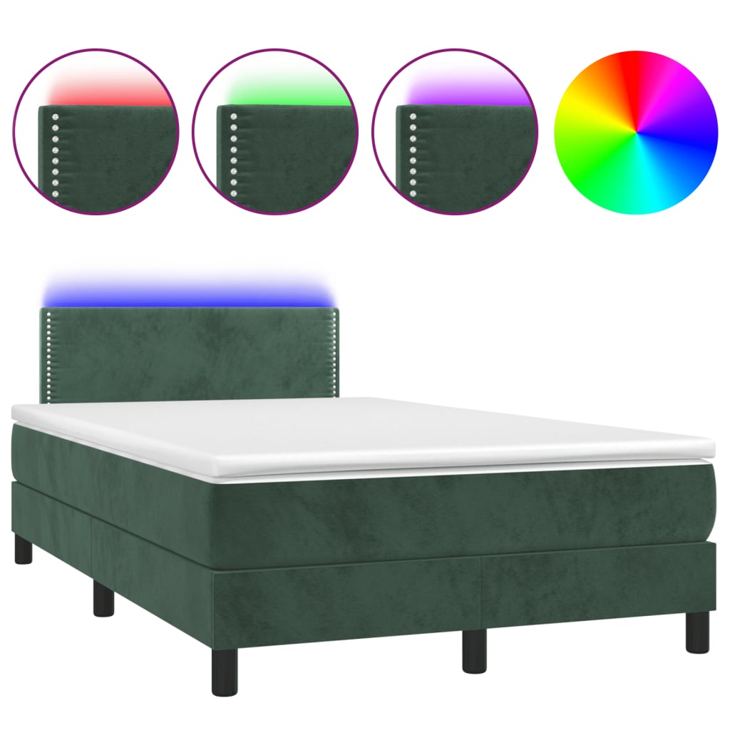 vidaXL Letto a Molle con Materasso e LED Verde Scuro 120x190cm Velluto