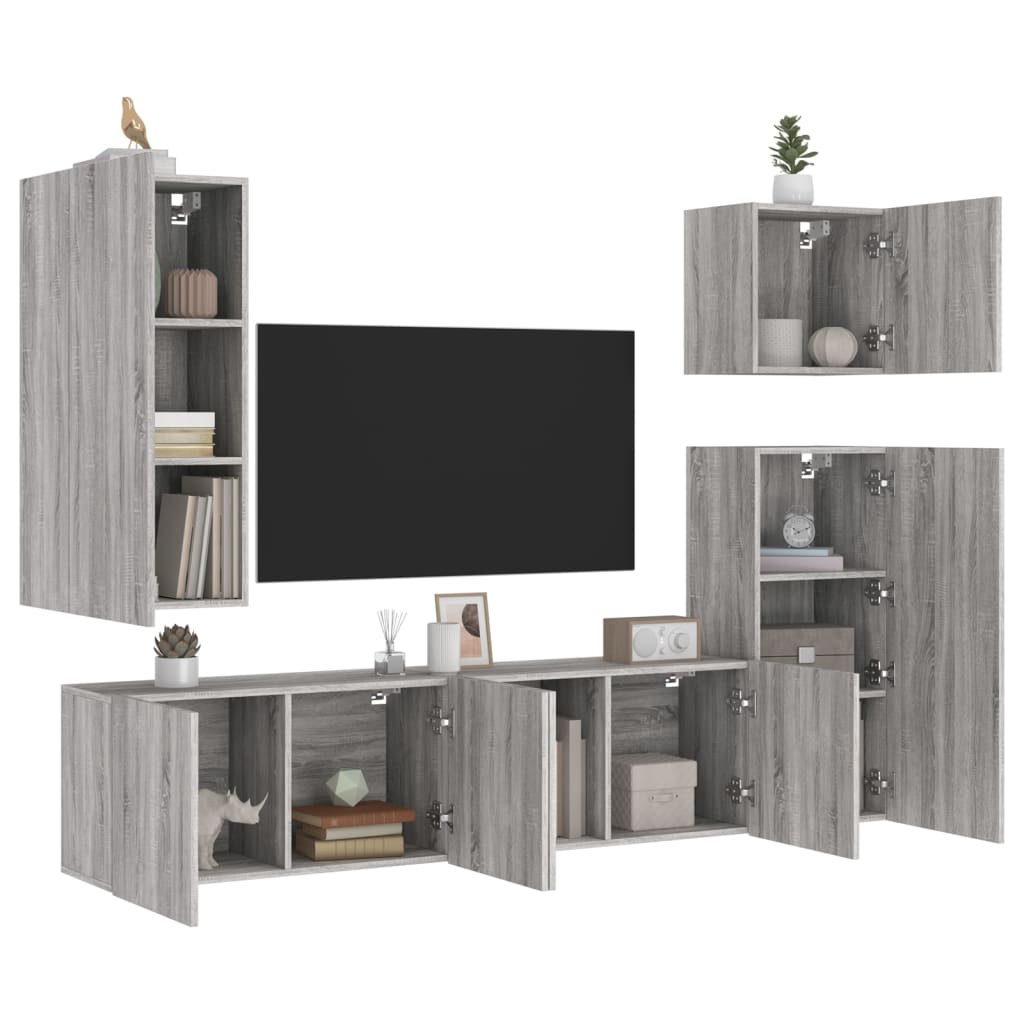 vidaXL Mobili TV a Muro 5pz Grigio Sonoma in Legno Multistrato