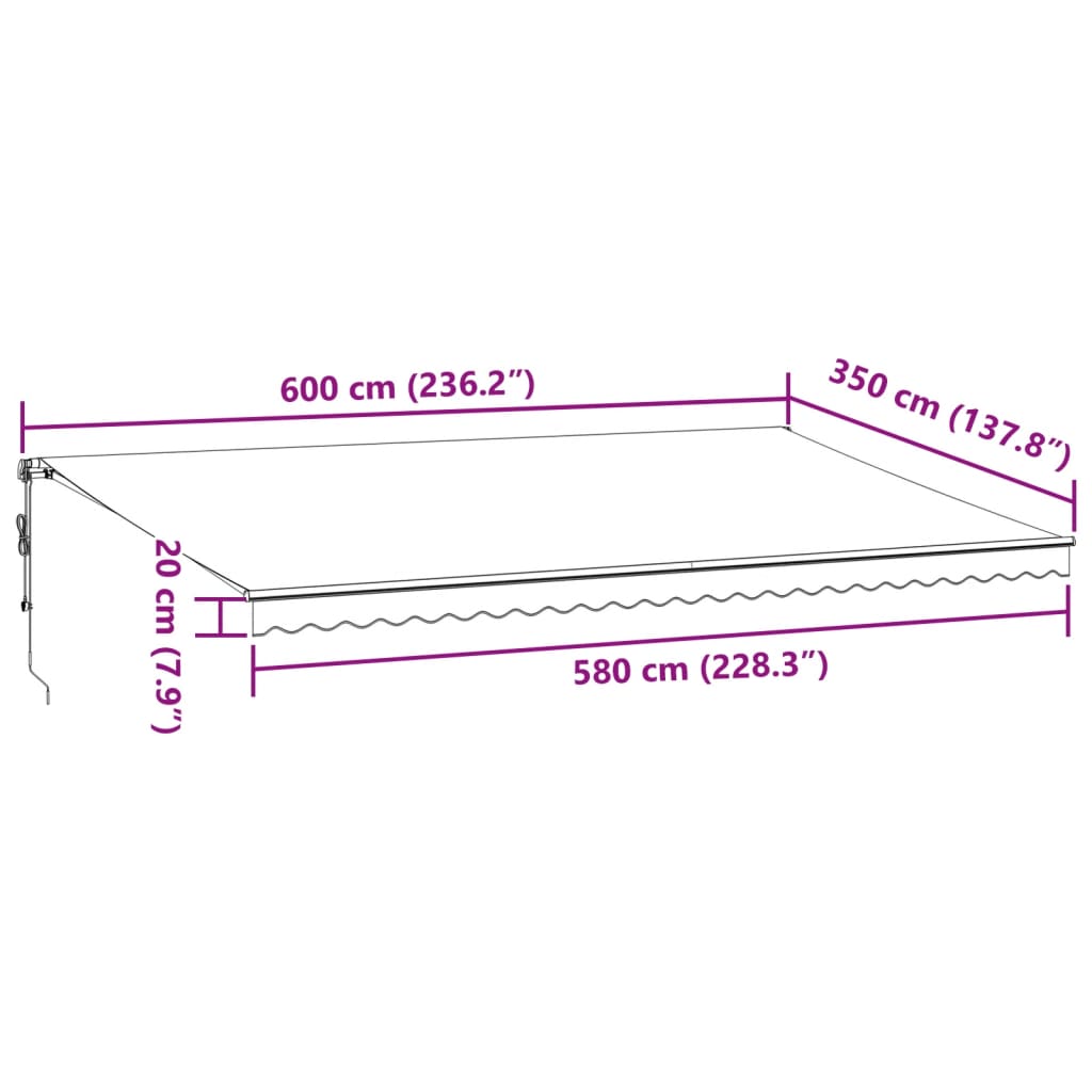 vidaXL Tenda da Sole Retrattile Automatica con LED Bordò 600x350 cm