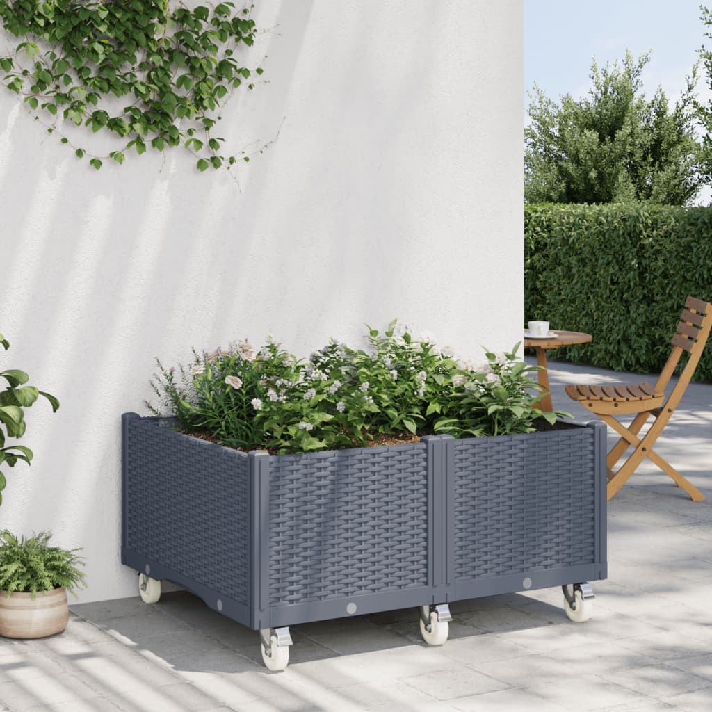 vidaXL Fioriera da Giardino con Ruote Grigia 100x80x54 cm in PP