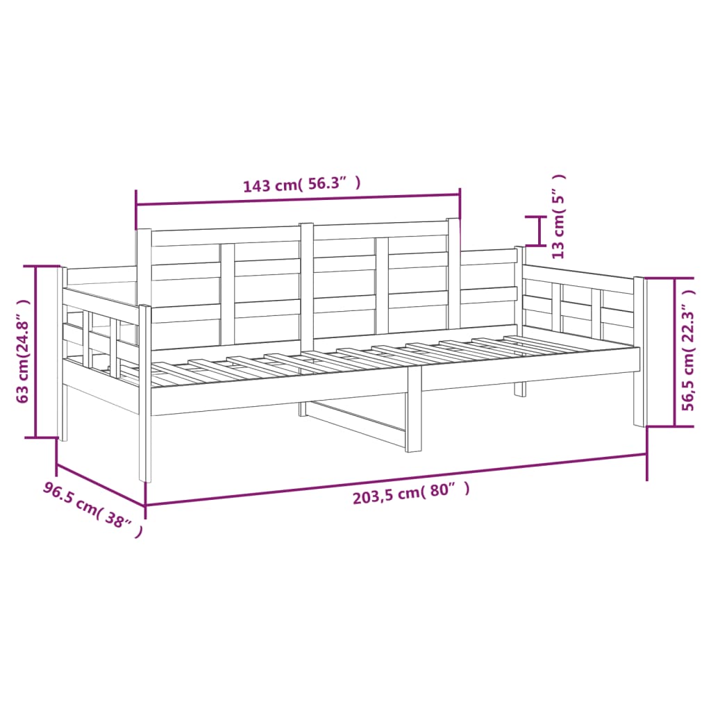 vidaXL Dormeuse Bianca in Legno Massello di Pino 90x200 cm